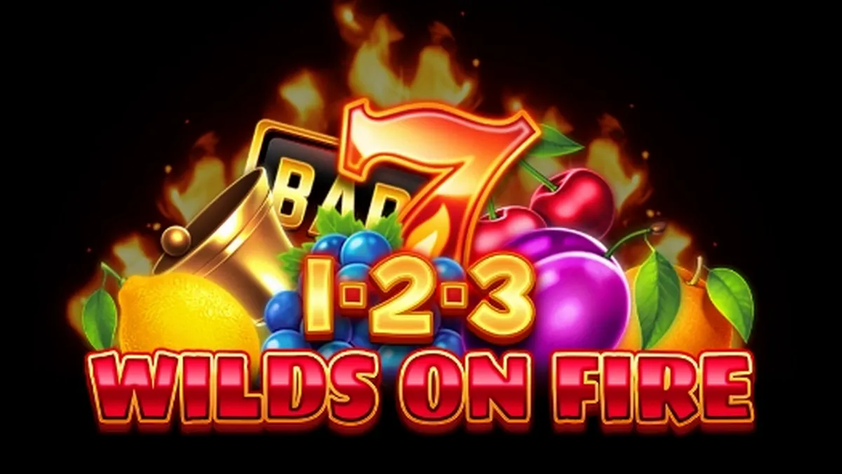 Tampilan visual slot 1-2-3 Wilds on Fire dengan simbol buah klasik dan efek api