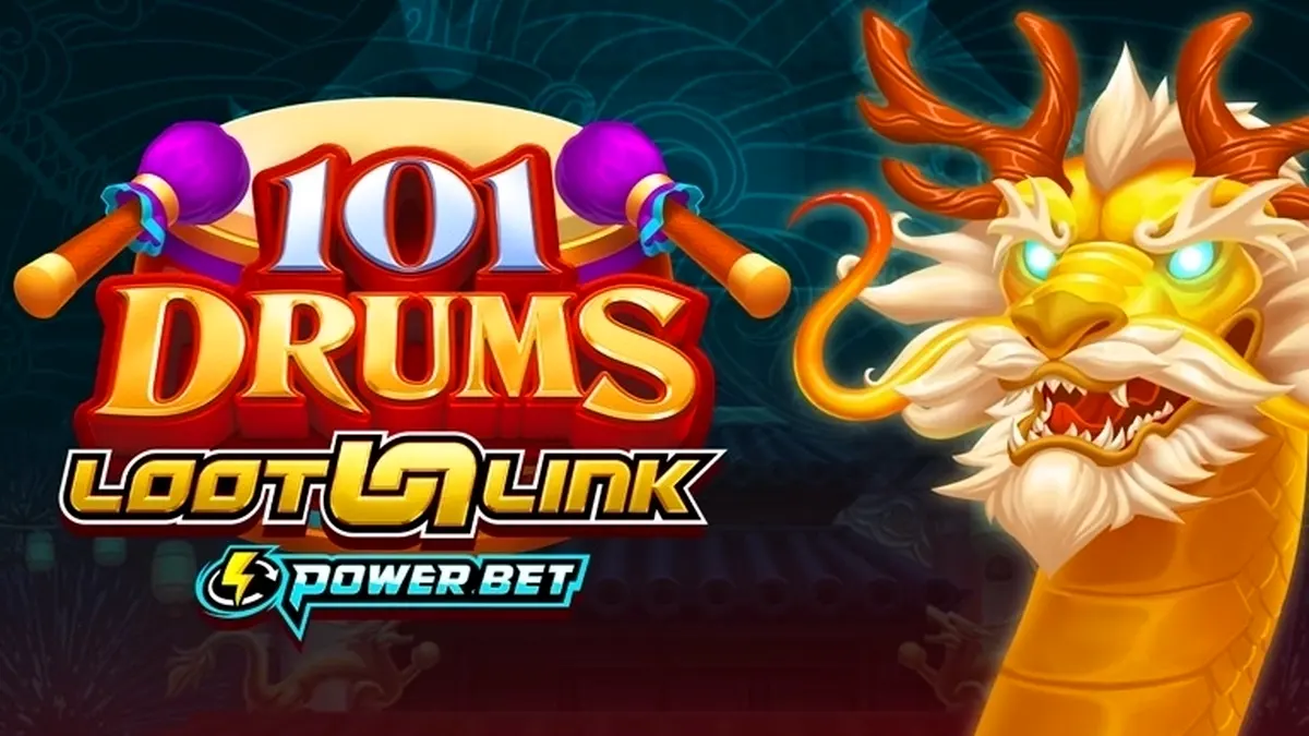 Tampilan visual permainan slot 101 Drums dengan latar belakang ritmis