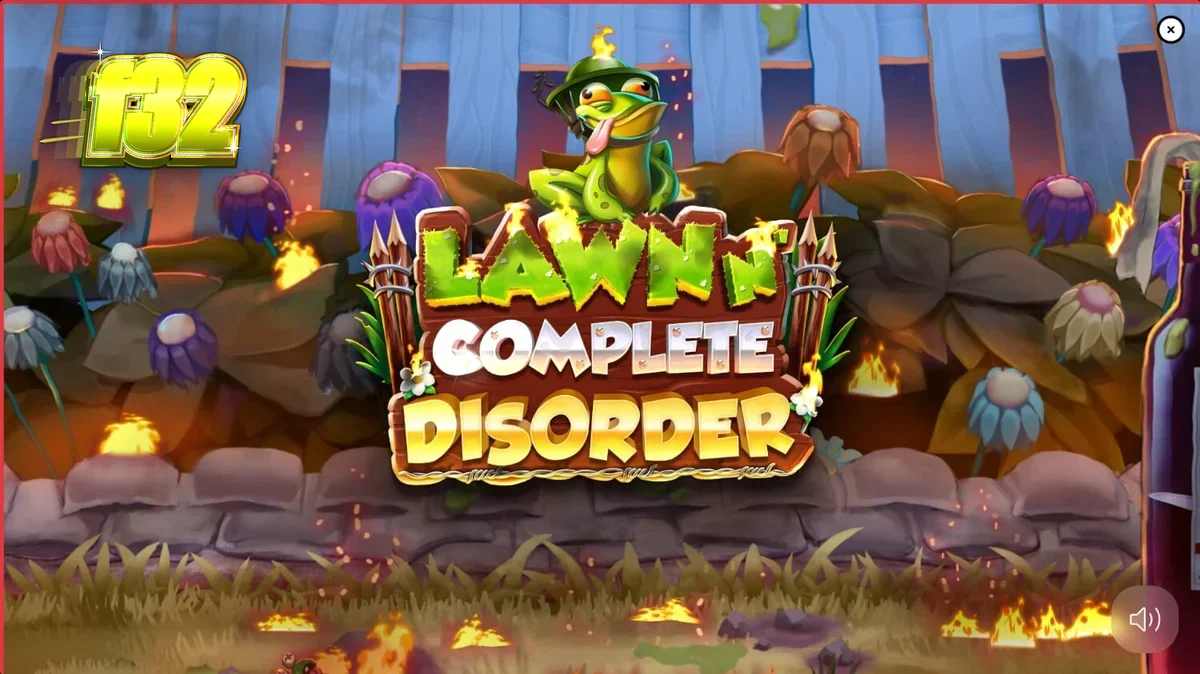 Tampilan visual slot Lawn N’ Complete Disorder dengan tema taman yang terbakar